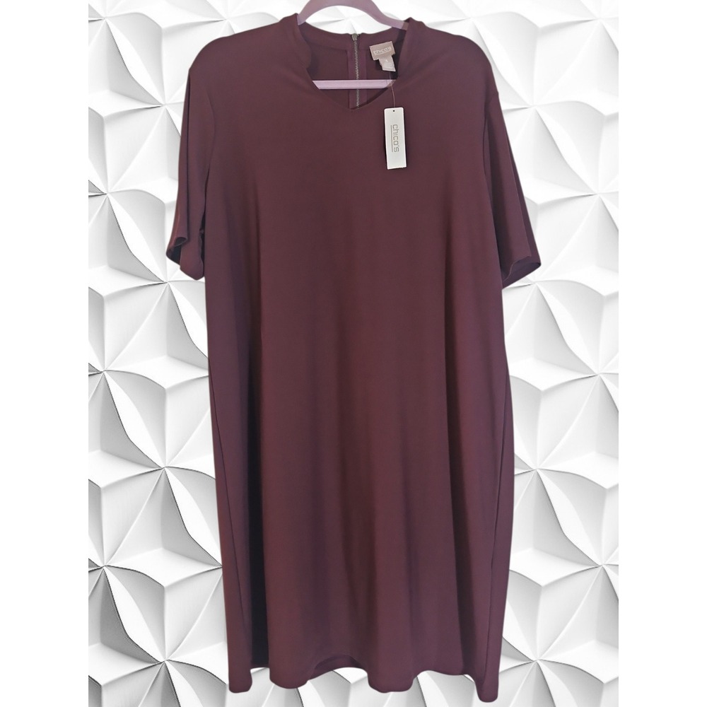 Chicos Adeline Cutout Elbow Dress Royal Bordeaux Burgundy Shift 570210234 Size 3